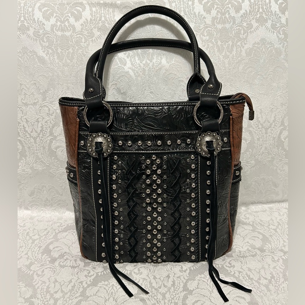 Montana West Black Leather Silver Studded Womens Shoulder Bag